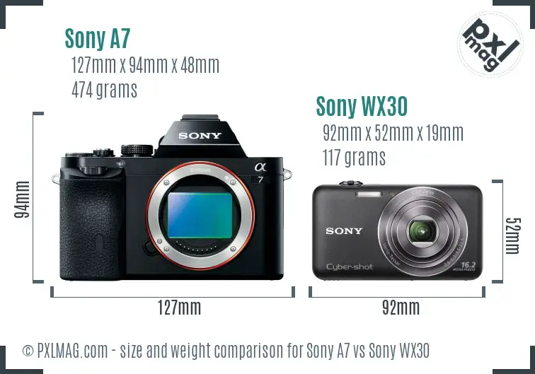 Sony A7 vs Sony WX30 size comparison