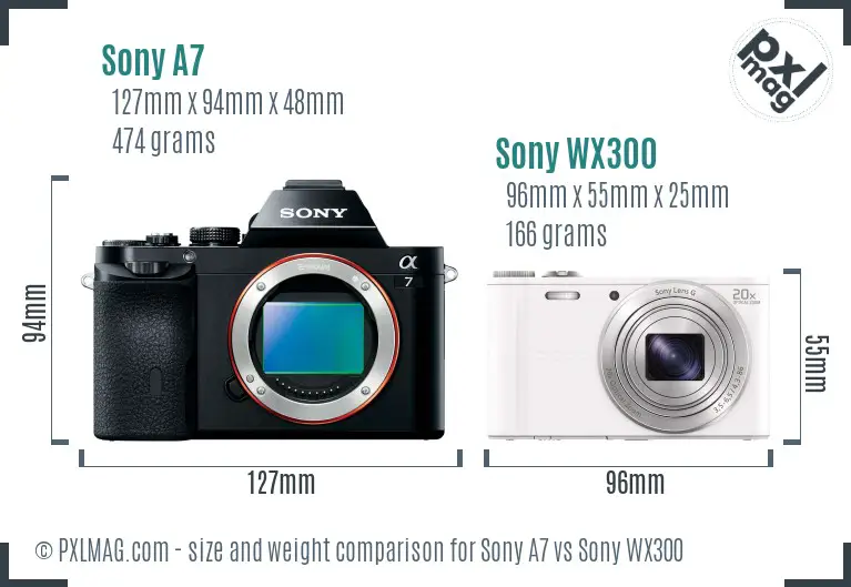 Sony A7 vs Sony WX300 size comparison