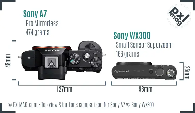 Sony A7 vs Sony WX300 top view buttons comparison