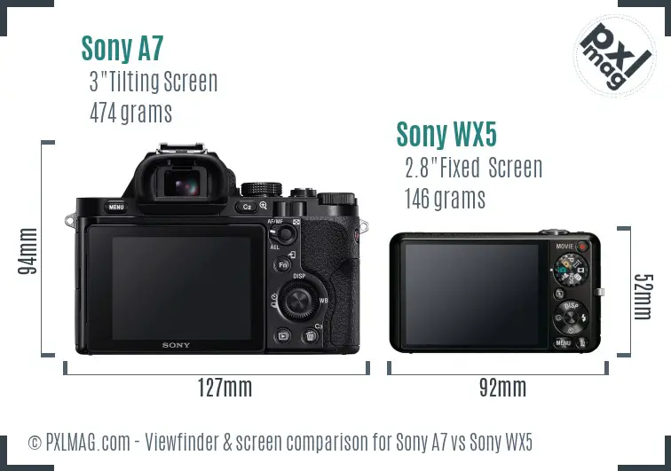 Sony A7 vs Sony WX5 Screen and Viewfinder comparison