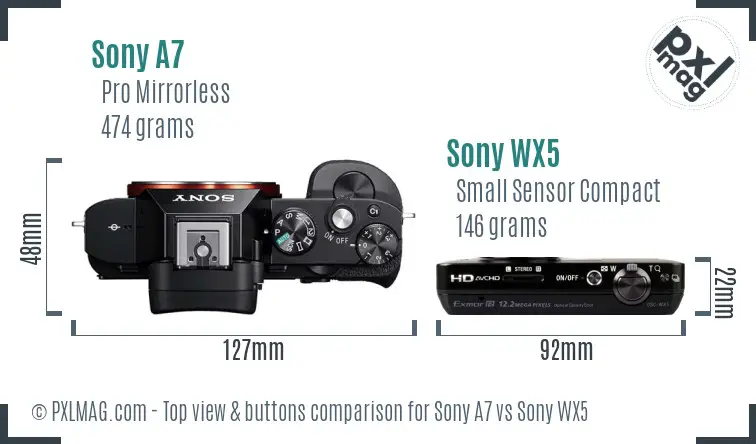 Sony A7 vs Sony WX5 top view buttons comparison