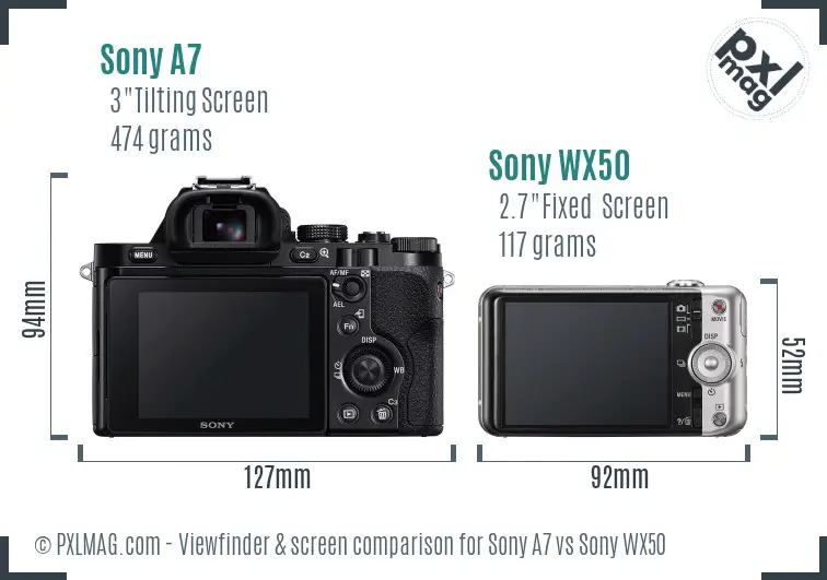 Sony A7 vs Sony WX50 Screen and Viewfinder comparison