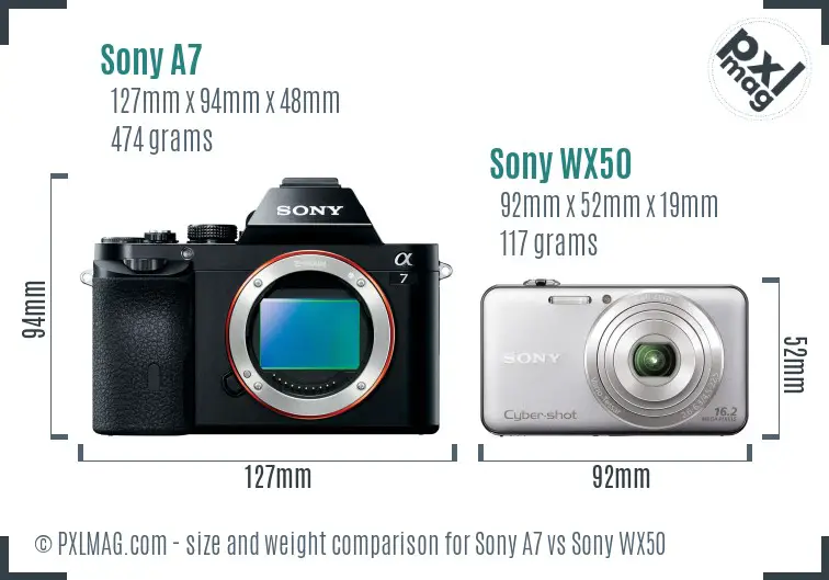 Sony A7 vs Sony WX50 size comparison