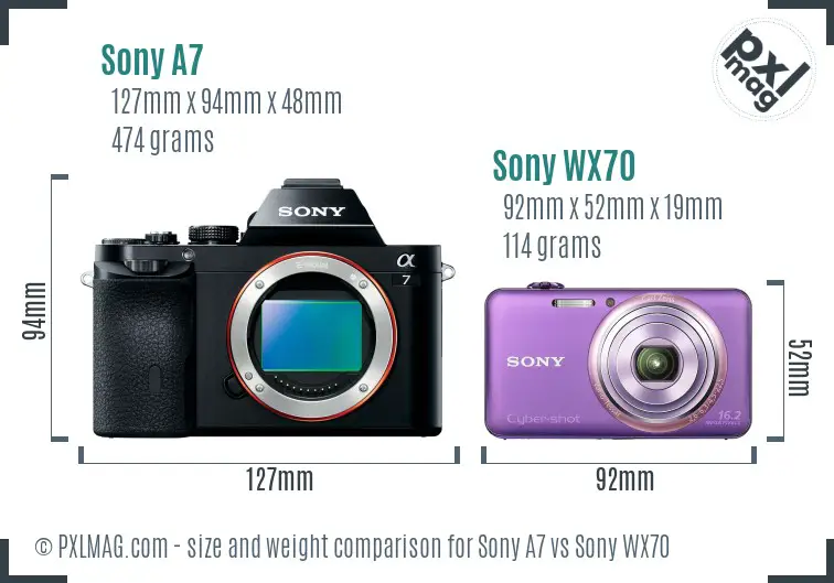 Sony A7 vs Sony WX70 size comparison