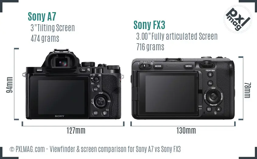 Sony A7 vs Sony FX3 Screen and Viewfinder comparison