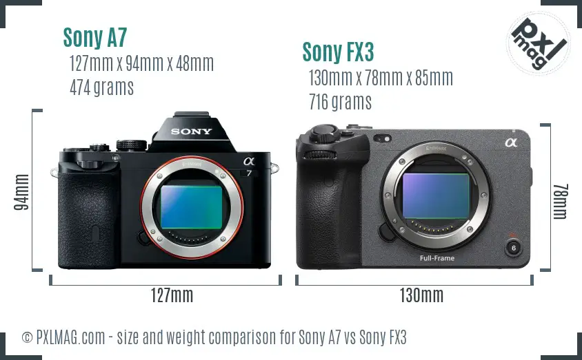 Sony A7 vs Sony FX3 size comparison