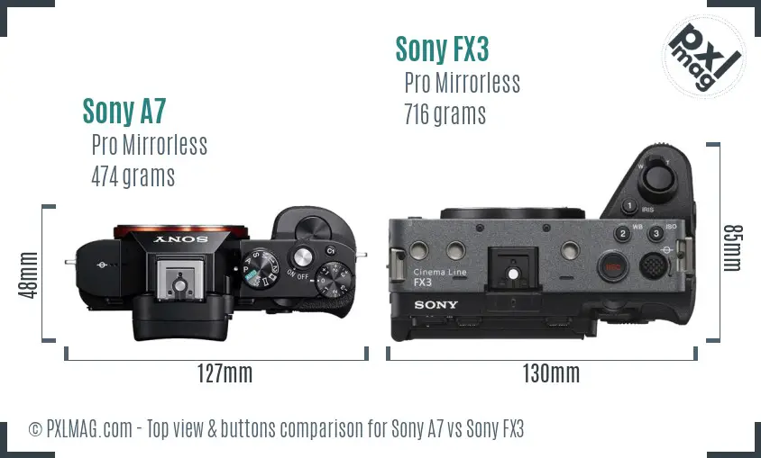 Sony A7 vs Sony FX3 top view buttons comparison