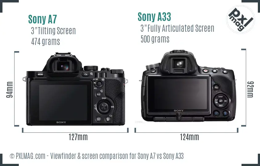 Sony A7 vs Sony A33 Screen and Viewfinder comparison Sony A7 vs Sony A33 Screen and Viewfinder comparison
