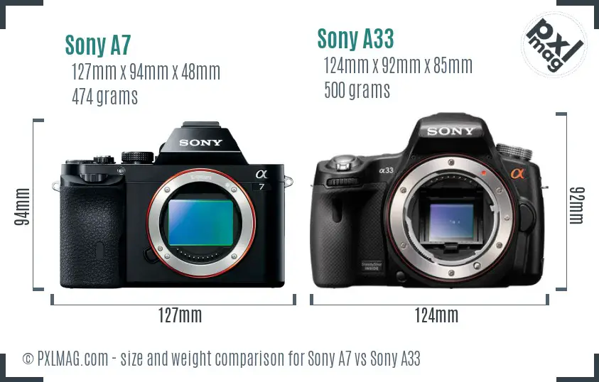 Sony A7 vs Sony A33 size comparison Sony A7 vs Sony A33 size comparison