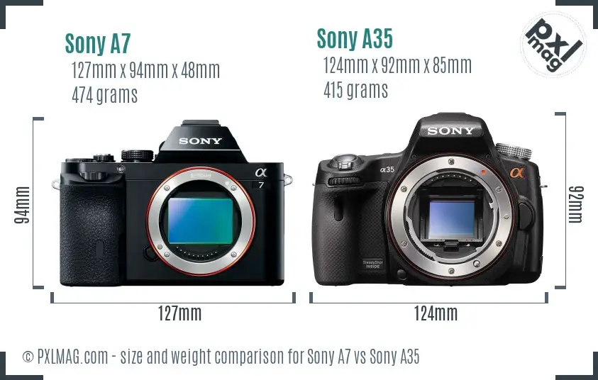 Sony A7 vs Sony A35 size comparison