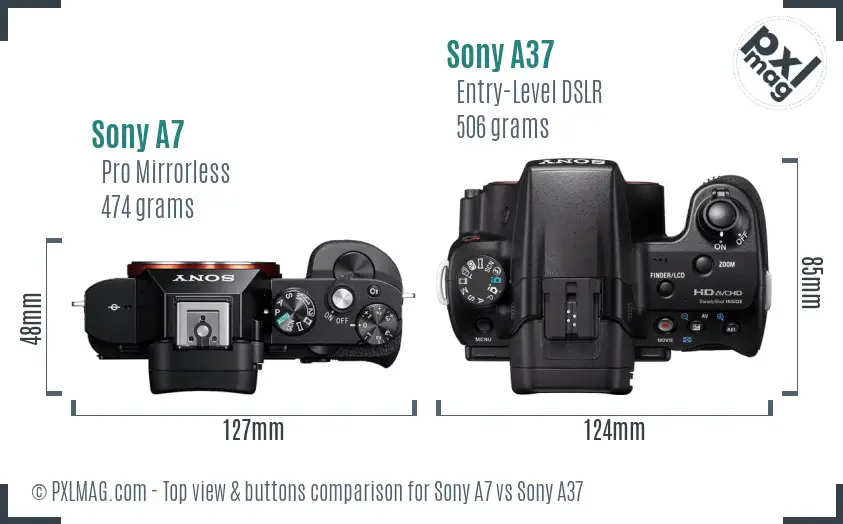 Sony A7 vs Sony A37 top view buttons comparison Sony A7 vs Sony A37 top view buttons comparison