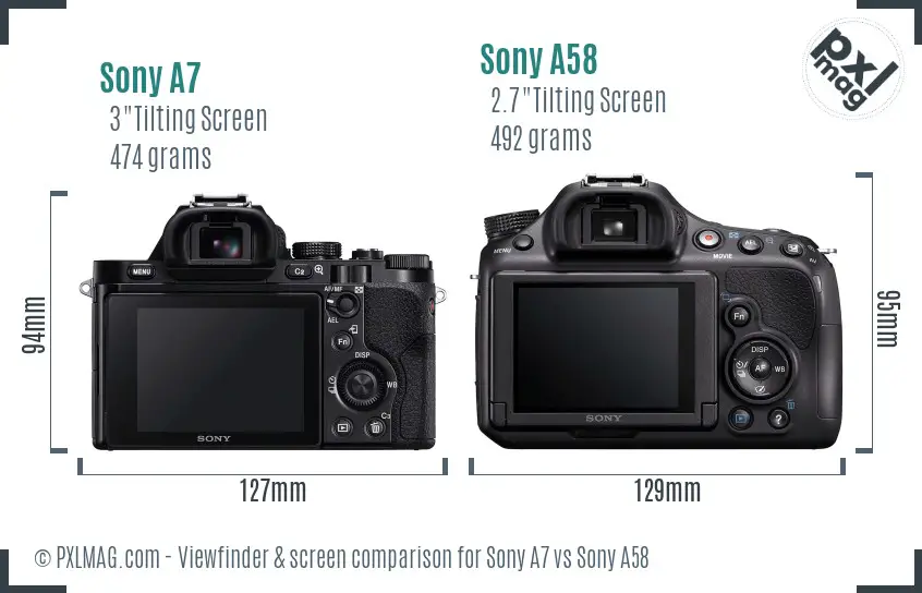 Sony A7 vs Sony A58 Screen and Viewfinder comparison