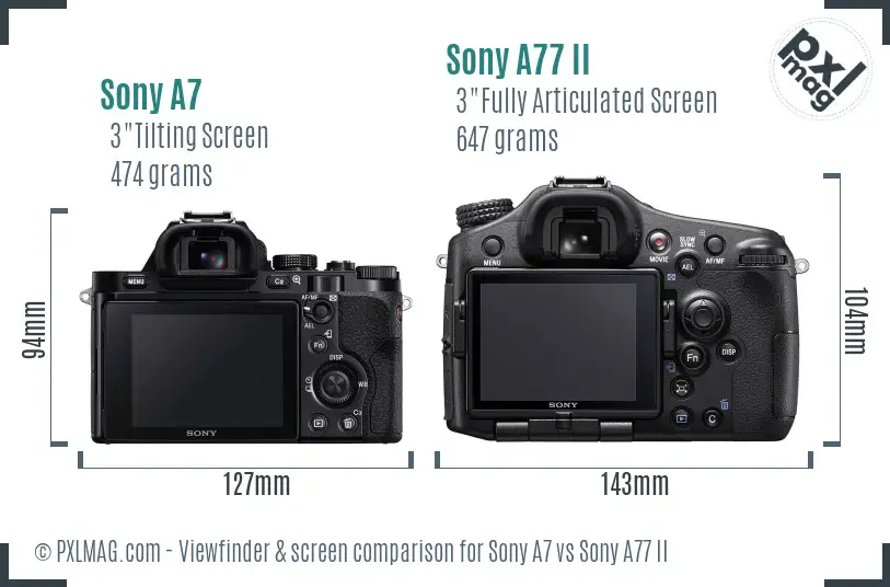 Sony A7 vs Sony A77 II Screen and Viewfinder comparison