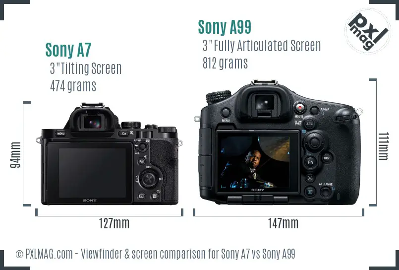 Sony A7 vs Sony A99 Screen and Viewfinder comparison