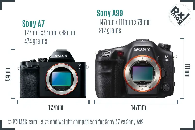 Sony A7 vs Sony A99 size comparison