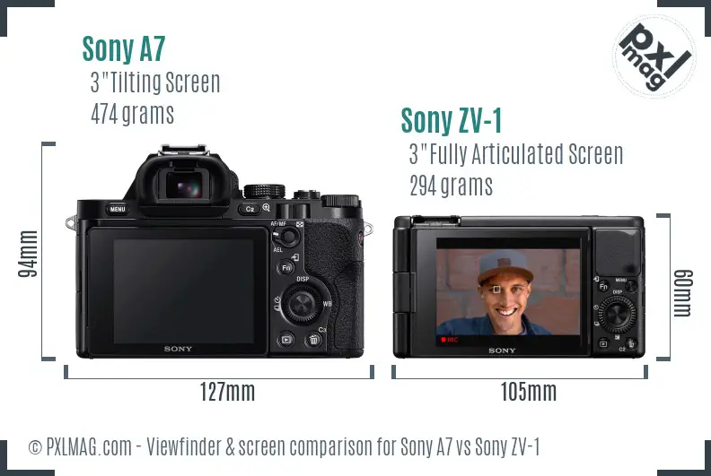 Sony A7 vs Sony ZV-1 Screen and Viewfinder comparison