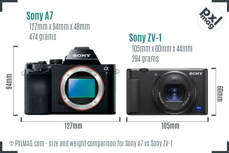 Sony A7 vs Sony ZV-1 size comparison Sony A7 vs Sony ZV-1 size comparison