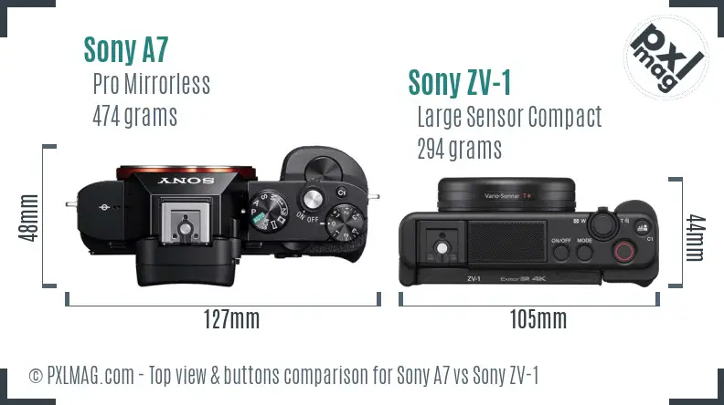 Sony A7 vs Sony ZV-1 top view buttons comparison