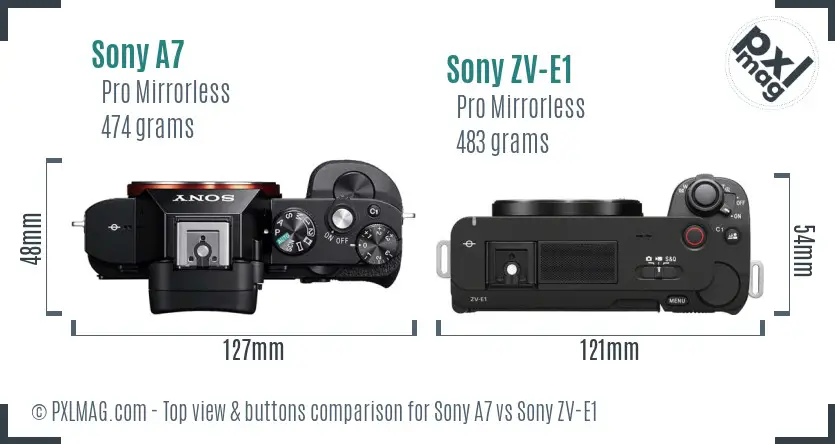 Sony A7 vs Sony ZV-E1 top view buttons comparison Sony A7 vs Sony ZV-E1 top view buttons comparison