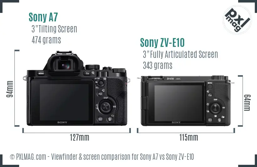 Sony A7 vs Sony ZV-E10 Screen and Viewfinder comparison