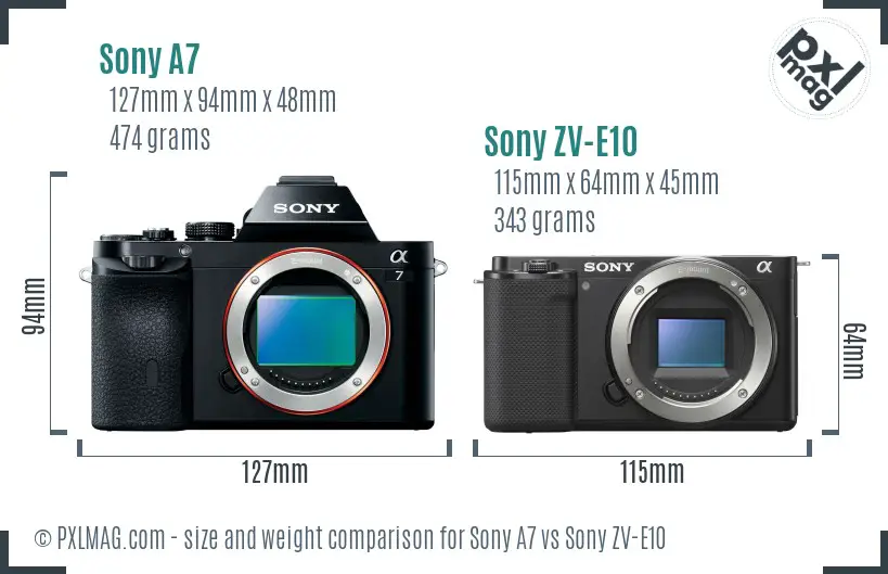 Sony A7 vs Sony ZV-E10 size comparison