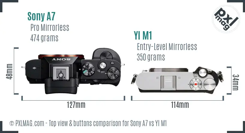 Sony A7 vs YI M1 top view buttons comparison