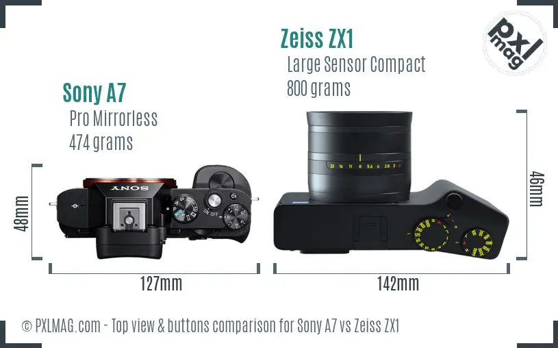 Sony A7 vs Zeiss ZX1 top view buttons comparison