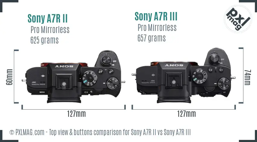 Sony A7R II vs Sony A7R III top view buttons comparison