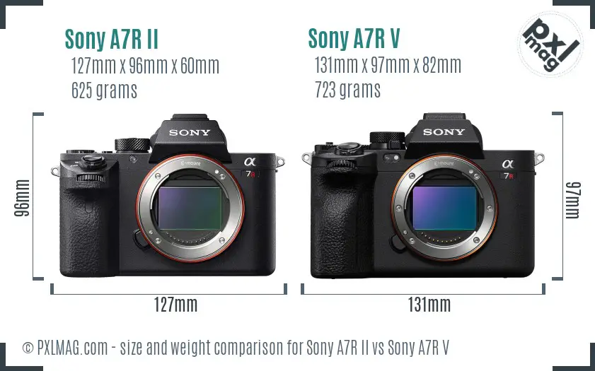 Sony A7R II vs Sony A7R V size comparison