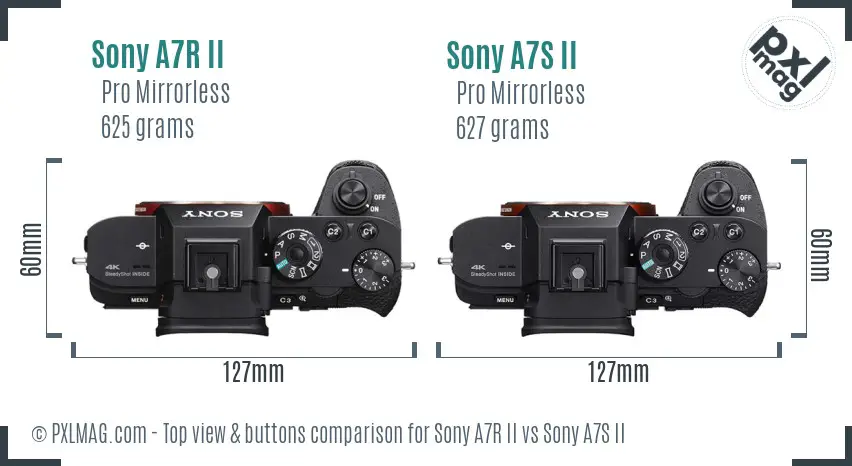 Sony A7R II vs Sony A7S II top view buttons comparison
