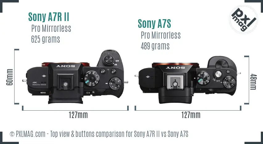 Sony A7R II vs Sony A7S top view buttons comparison