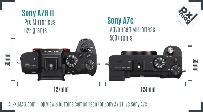 Sony A7R II vs Sony A7c top view buttons comparison Sony A7R II vs Sony A7c top view buttons comparison
