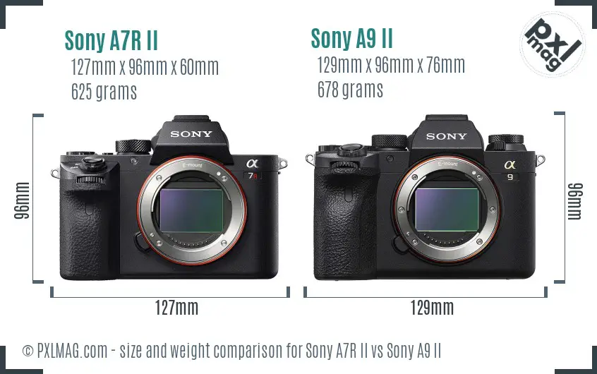 Sony A7R II vs Sony A9 II size comparison