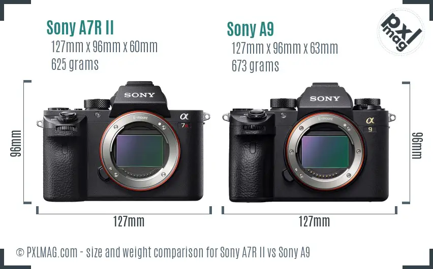 Sony A7R II vs Sony A9 size comparison