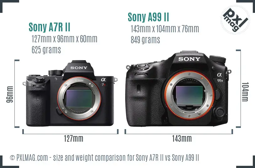 Sony A7R II vs Sony A99 II size comparison