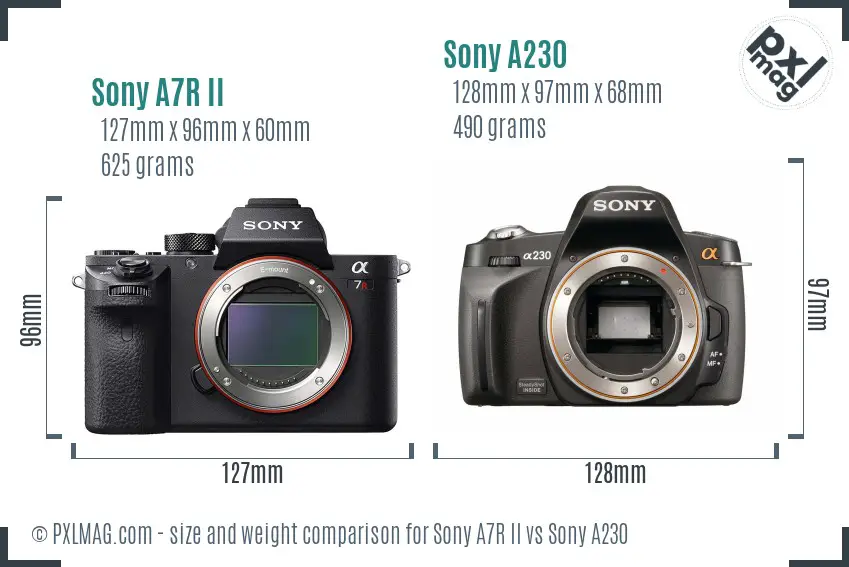 Sony A7R II vs Sony A230 size comparison