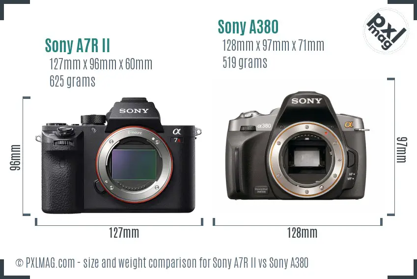 Sony A7R II vs Sony A380 size comparison
