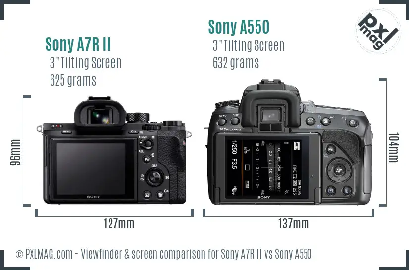 Sony A7R II vs Sony A550 Screen and Viewfinder comparison Sony A7R II vs Sony A550 Screen and Viewfinder comparison