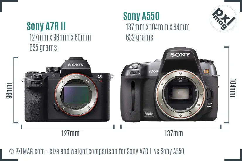 Sony A7R II vs Sony A550 size comparison Sony A7R II vs Sony A550 size comparison