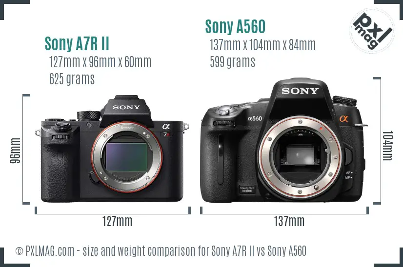 Sony A7R II vs Sony A560 size comparison Sony A7R II vs Sony A560 size comparison
