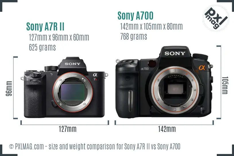 Sony A7R II vs Sony A700 size comparison