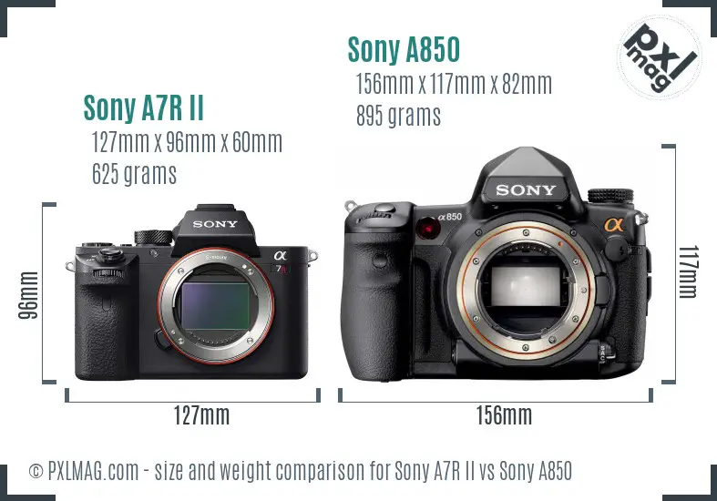 Sony A7R II vs Sony A850 size comparison