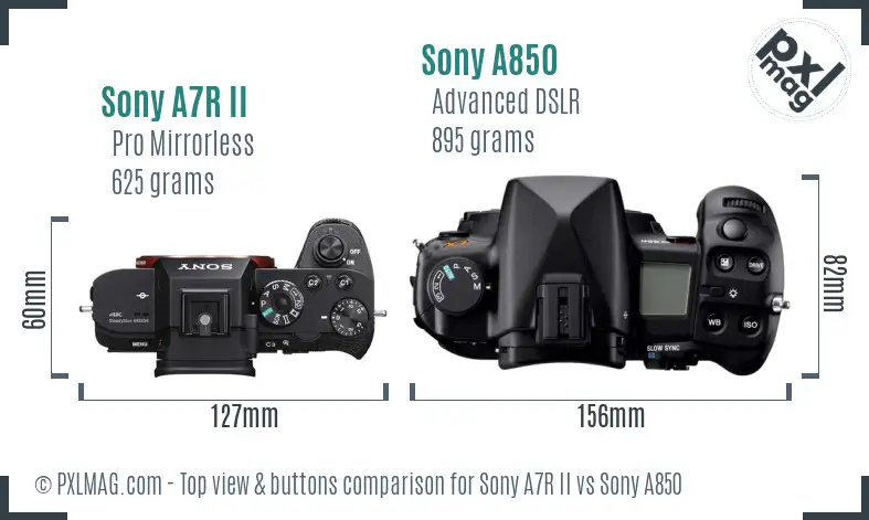 Sony A7R II vs Sony A850 top view buttons comparison