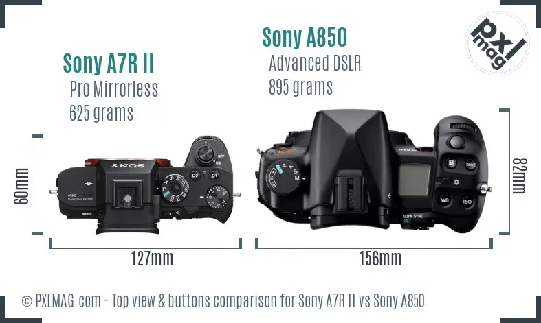 Sony A7R II vs Sony A850 top view buttons comparison Sony A7R II vs Sony A850 top view buttons comparison