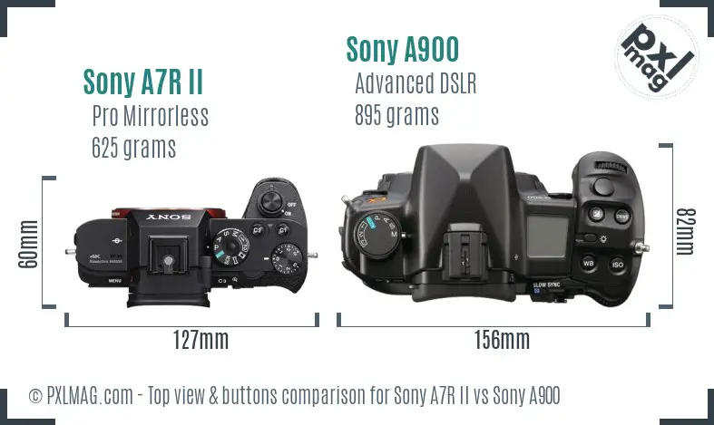 Sony A7R II vs Sony A900 top view buttons comparison