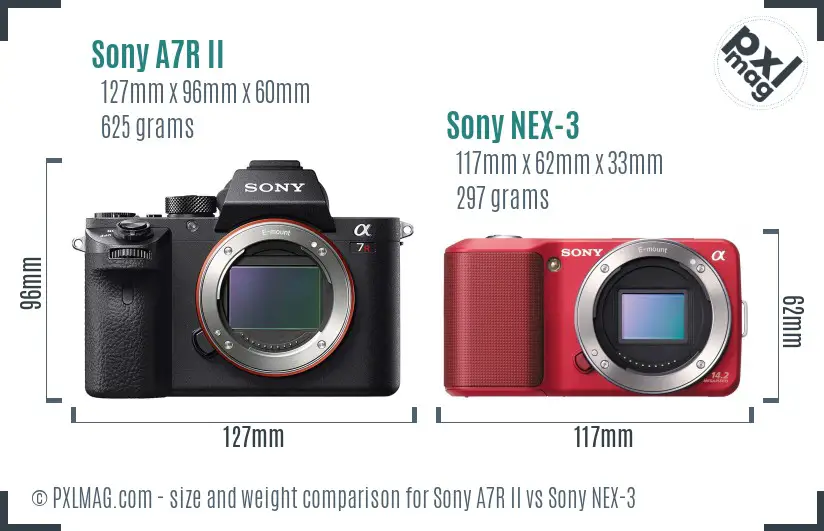 Sony A7R II vs Sony NEX-3 size comparison