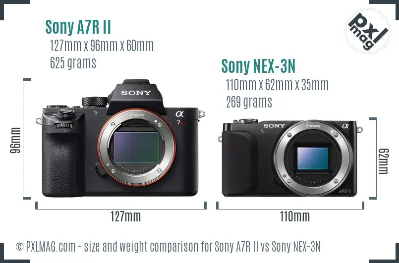 Sony A7R II vs Sony NEX-3N size comparison Sony A7R II vs Sony NEX-3N size comparison
