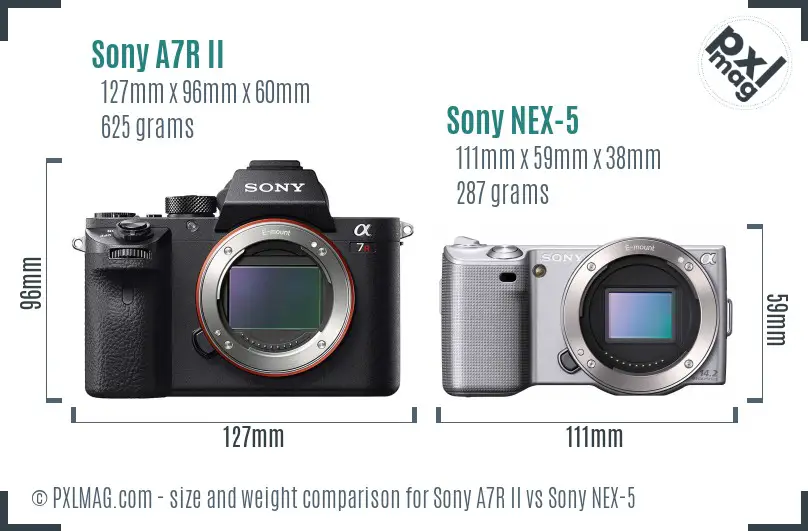 Sony A7R II vs Sony NEX-5 size comparison Sony A7R II vs Sony NEX-5 size comparison
