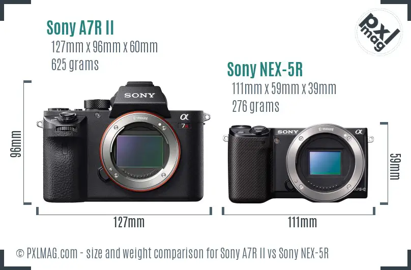 Sony A7R II vs Sony NEX-5R size comparison