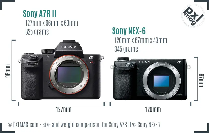 Sony A7R II vs Sony NEX-6 size comparison Sony A7R II vs Sony NEX-6 size comparison